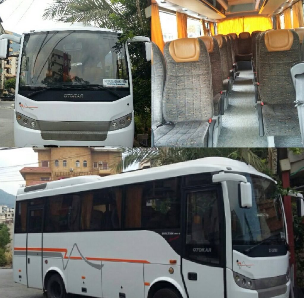 White large bus exterior and interior look