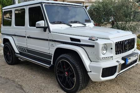 Special look wedding G class parked in a green garden